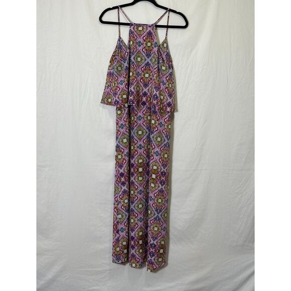 BeBop Women's BOHO Racer Back Ruffled Maxi Skirt Size L Geometric Design - Picture 4 of 4